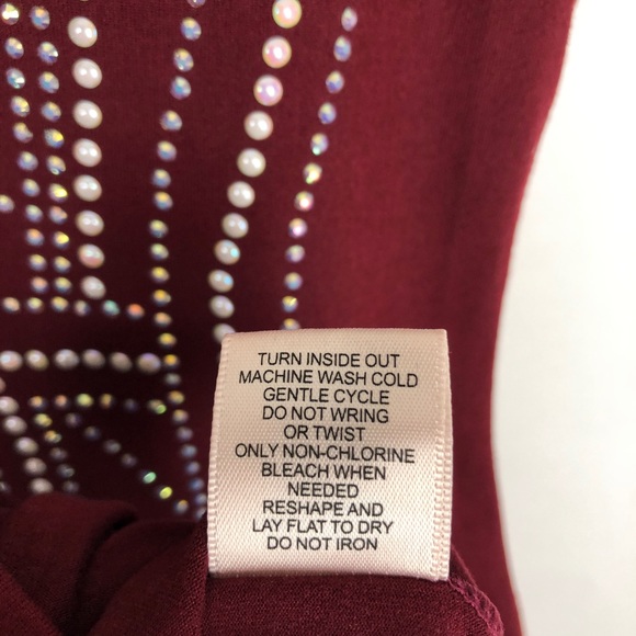 Say What? Body Con Rhinestone Maroon Sleeveless Mock-neck Dress - Picture 11 of 12